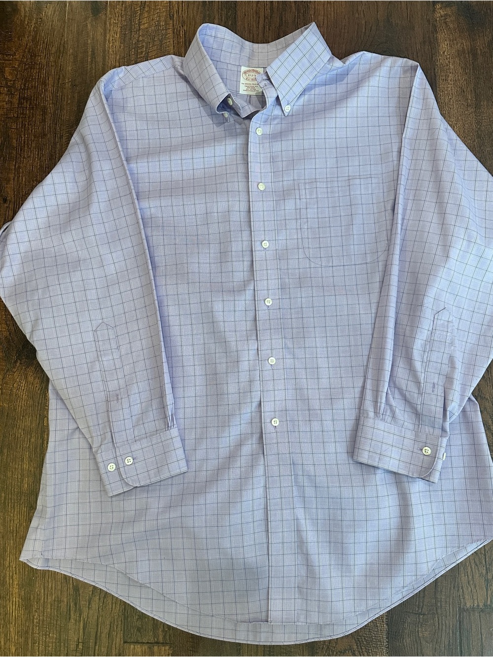 Brooks Brothers 1818 Traditional Fit Dress Shirt 17.5 Lavender Plaid 100% Cotton